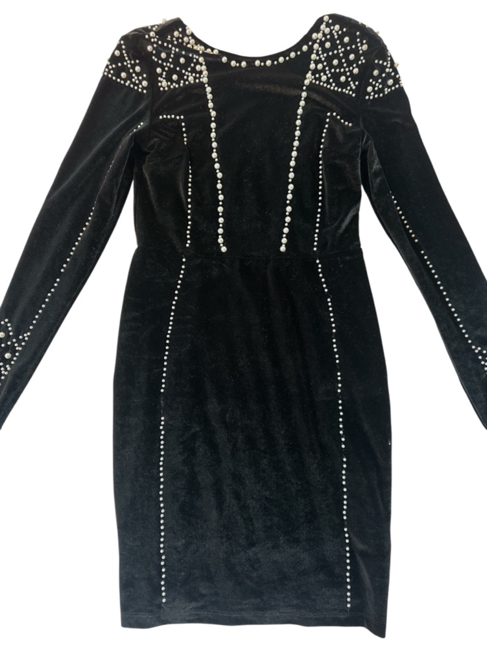 NWT H&M Black Velvet and Pearl Embellished Mini Dress - Picture 6 of 15